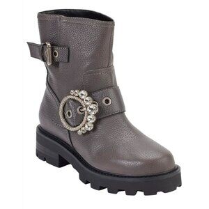 KARL LAGERFELD / Marceau / Grey / Leather Lug-Sole / Combat Boot / With Crystal